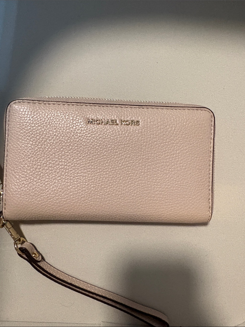 Michael Kors Light Pink Pebbled Leather Wristlet Wallet with Gold Hardware
